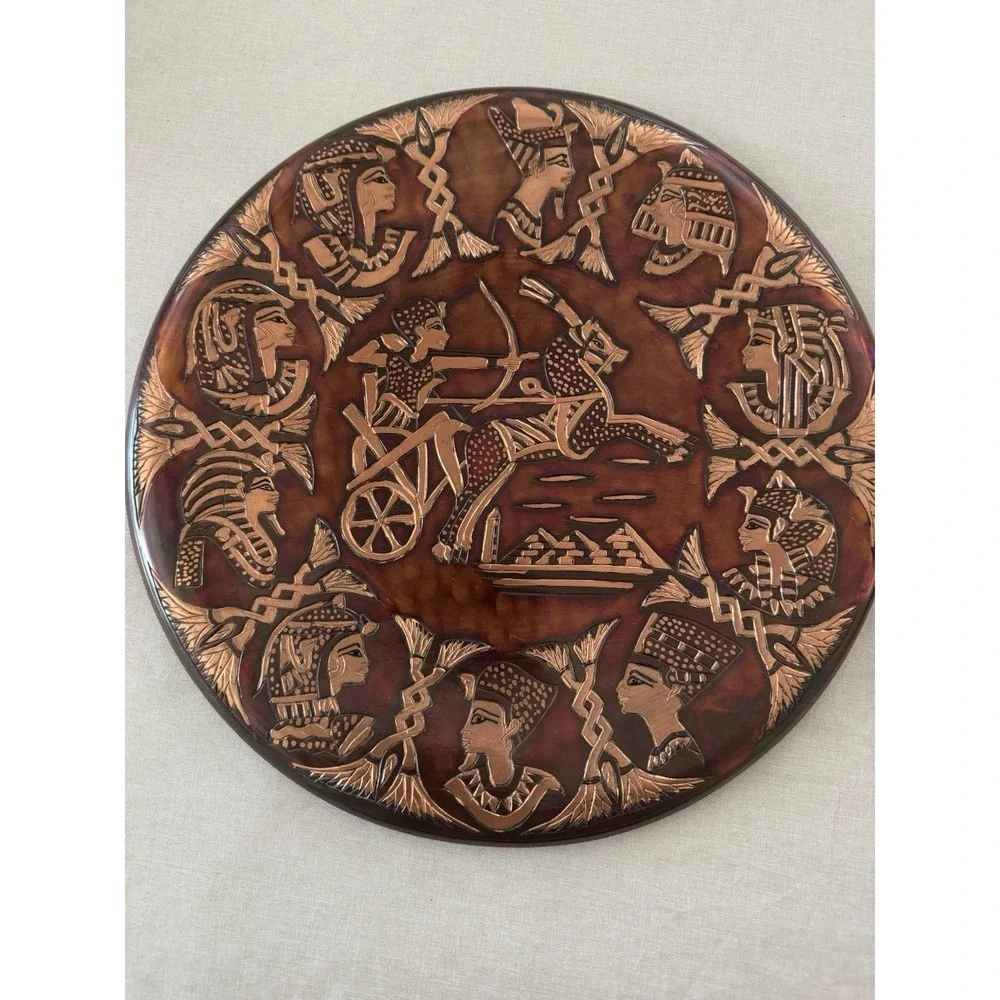 Set of 2 Copper Wall Hangings‎ Egyptian Revival Engraved Art Plates